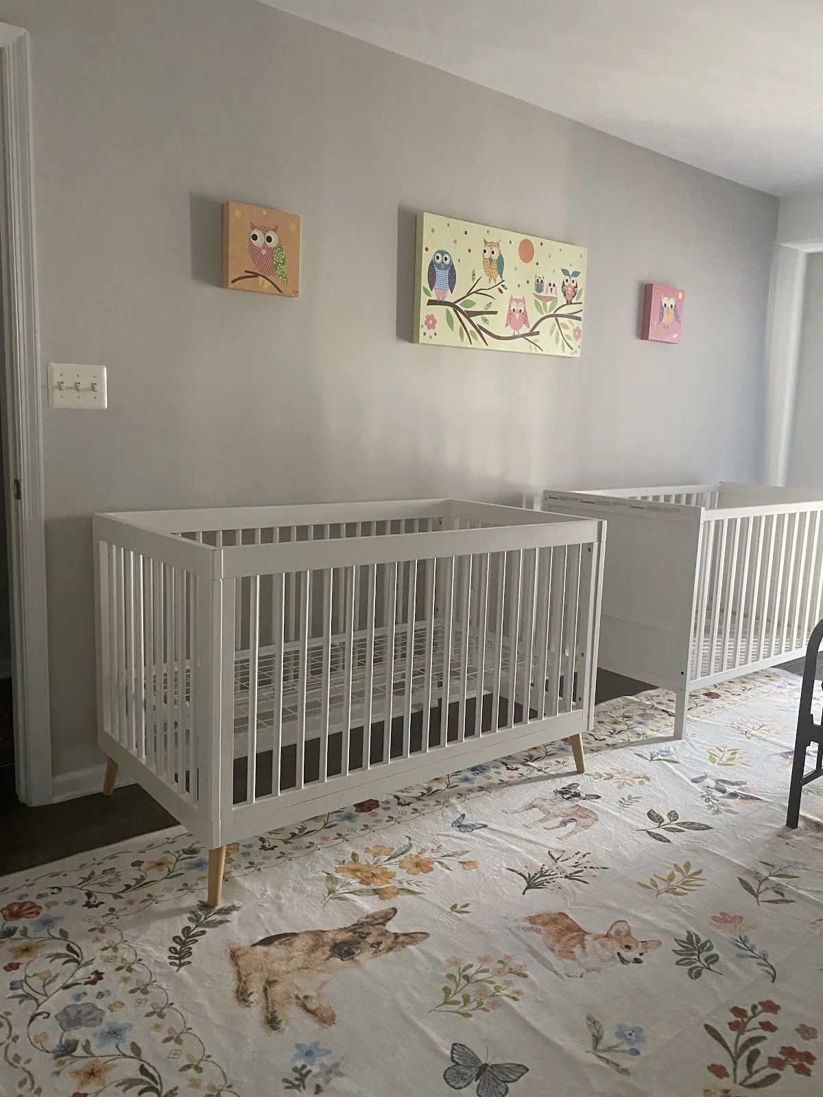 The nap room, with cribs made up and ready